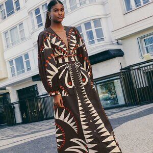 Farm Rio black coconut grove puff sleeve maxi dress